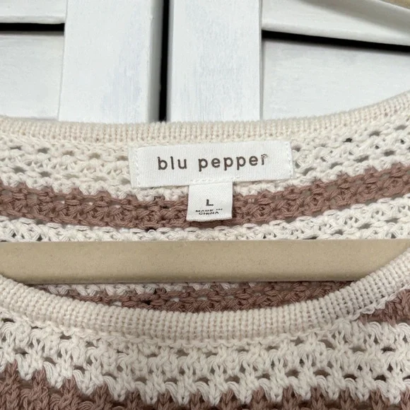 Blu Pepper 100% Cotton Cream and Brown Striped Sweater - Picture 2 of 4